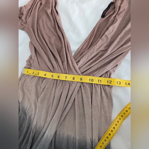 Anthropologie Fraiche by J Ombre Maxi Dress L Tan Black Plunge Boho Long Sleeve - Picture 10 of 14